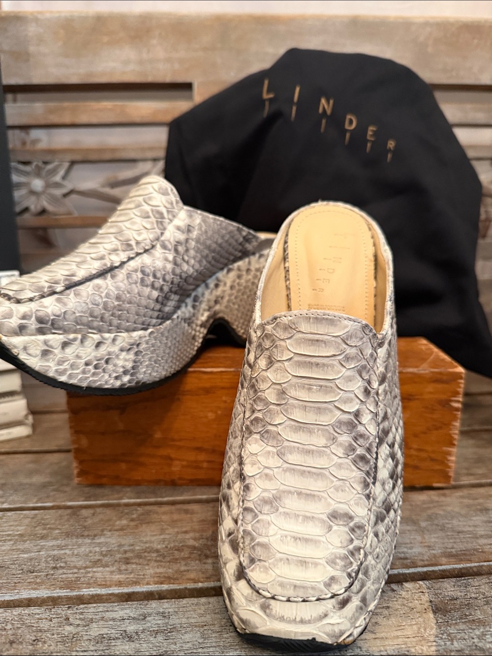 Linder Studio Platform Mule in Gray Snake